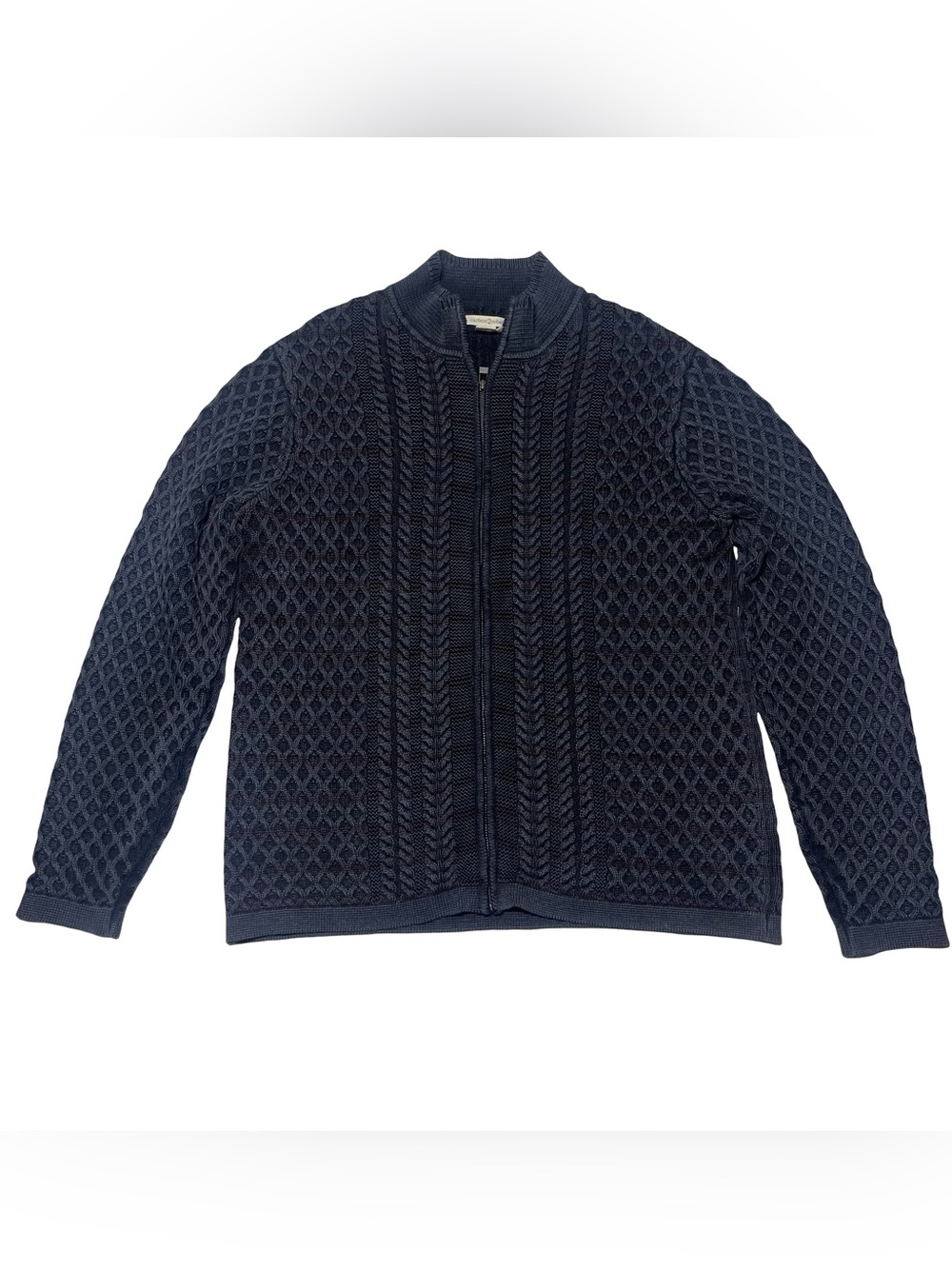 Carbon 2 Cobalt Mens Cardigan Fishermans Sweater Sz M Full Zip Cable Knit Grey